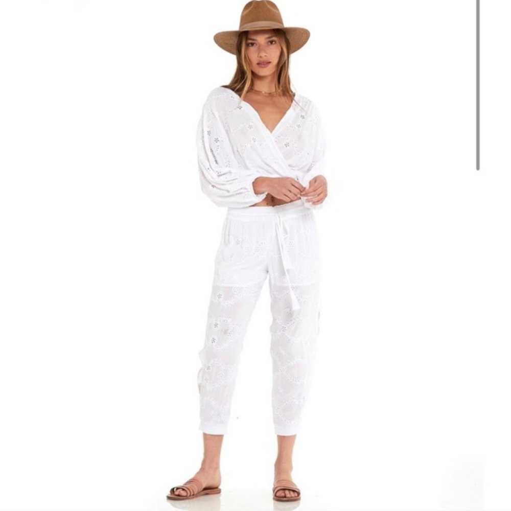 YOUNG FABULOUS & BROKE White Eyelet Lace Joggers in WHITE sz XS